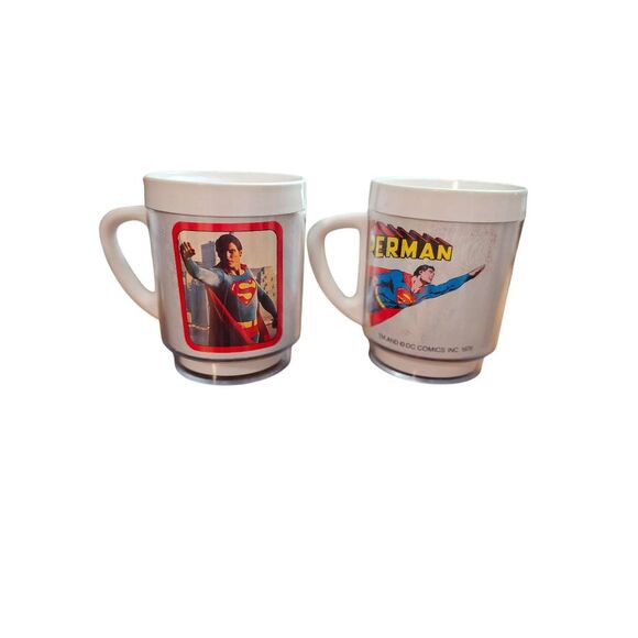 Dawn DC Comic SUPERMAN 1978 Christopher Reeve Plastic Insulated Cup Mug set 2 Tw - Picture 1 of 8